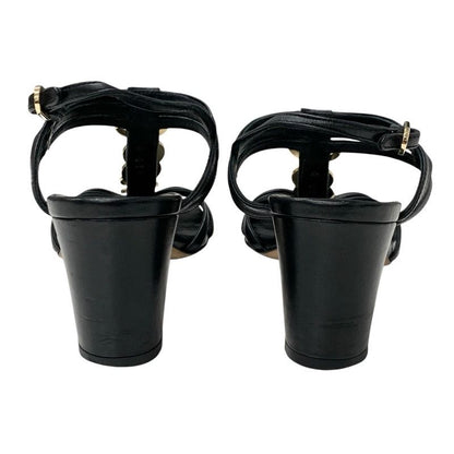 Chanel Sandals Shoes Leather Black Gold Coco Mark Icon Strap