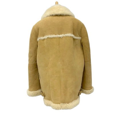 Celine Outer Wool Leather Beige Zip Up Shearling Jacket Coat