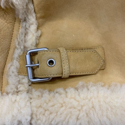 Celine Outer Wool Leather Beige Zip Up Shearling Jacket Coat