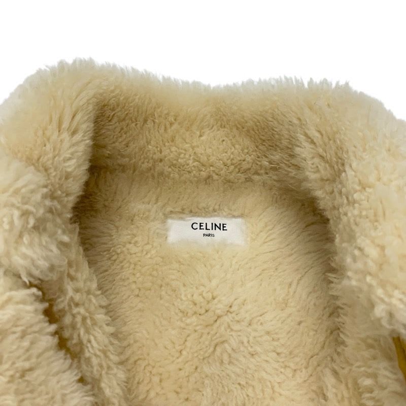 Celine Outer Wool Leather Beige Zip Up Shearling Jacket Coat