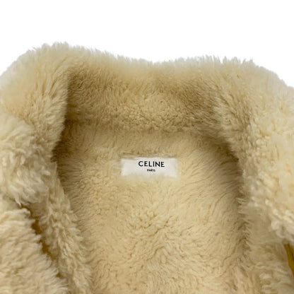 Celine Outer Wool Leather Beige Zip Up Shearling Jacket Coat