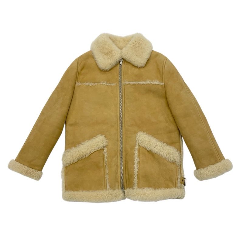 Celine Outer Wool Leather Beige Zip Up Shearling Jacket Coat