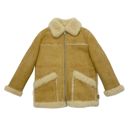 Celine Outer Wool Leather Beige Zip Up Shearling Jacket Coat