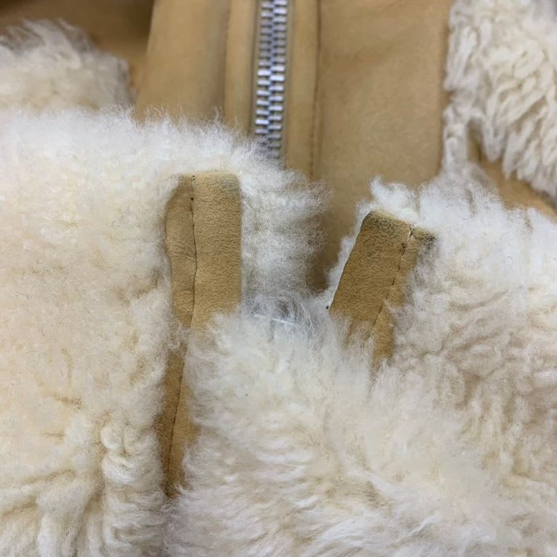 Celine Outer Wool Leather Beige Zip Up Shearling Jacket Coat