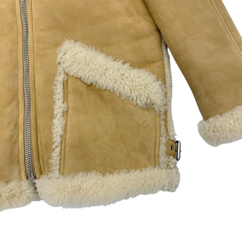 Celine Outer Wool Leather Beige Zip Up Shearling Jacket Coat