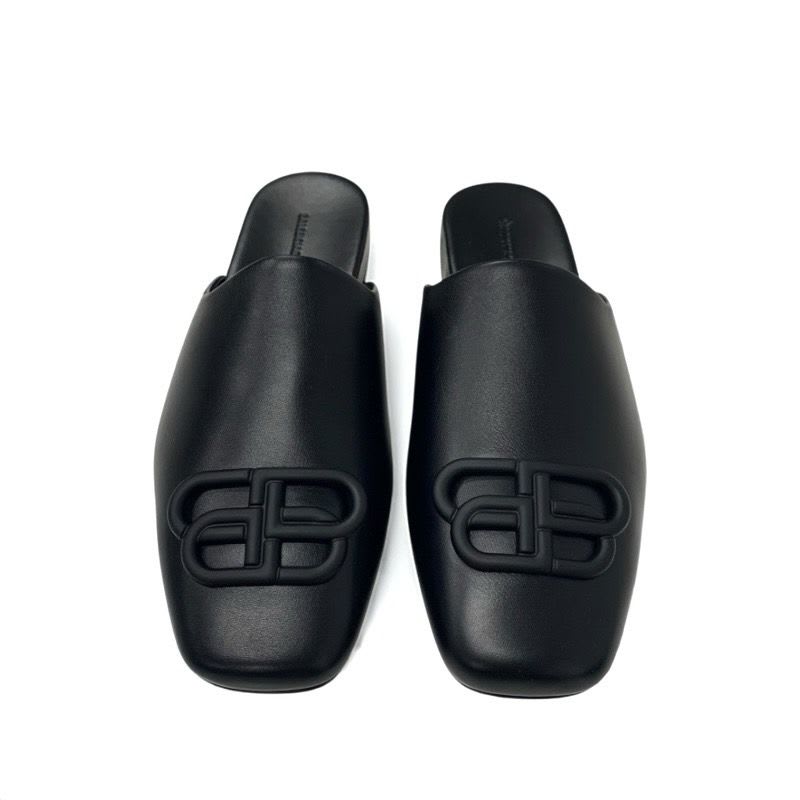 Balenciaga COSY BB Sandals Shoes Leather Black Logo Mules