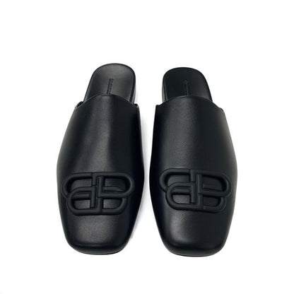 Balenciaga COSY BB Sandals Shoes Leather Black Logo Mules