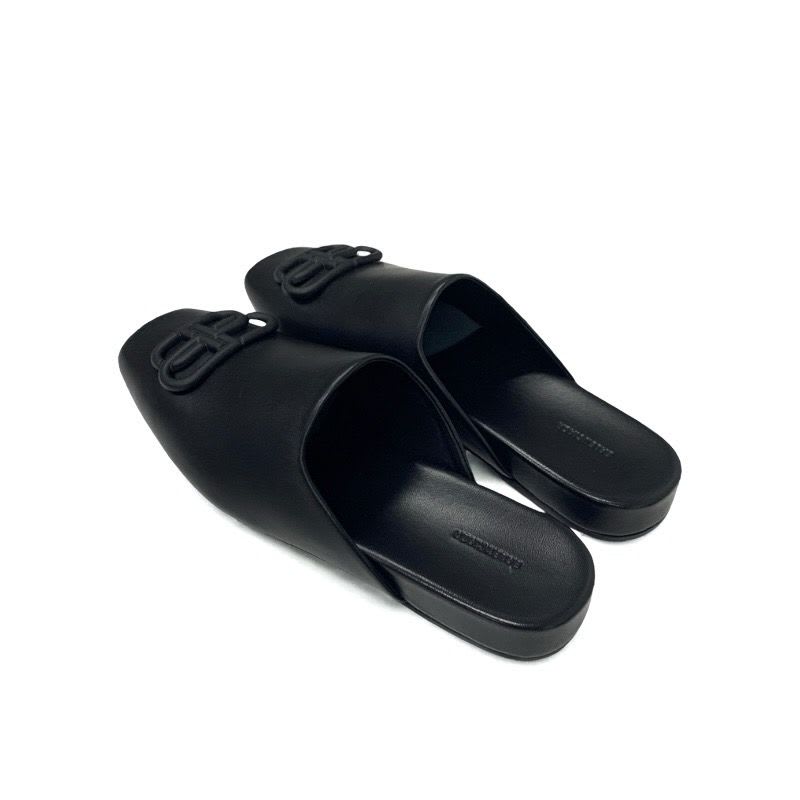 Balenciaga COSY BB Sandals Shoes Leather Black Logo Mules