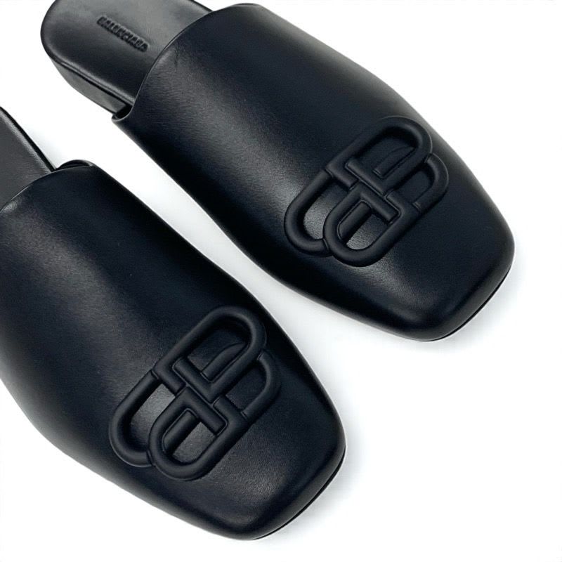 Balenciaga COSY BB Sandals Shoes Leather Black Logo Mules