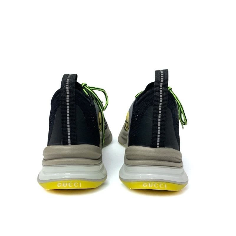 Gucci RUN Sneakers Shoes Fabric Black Yellow Interlocking G Logo