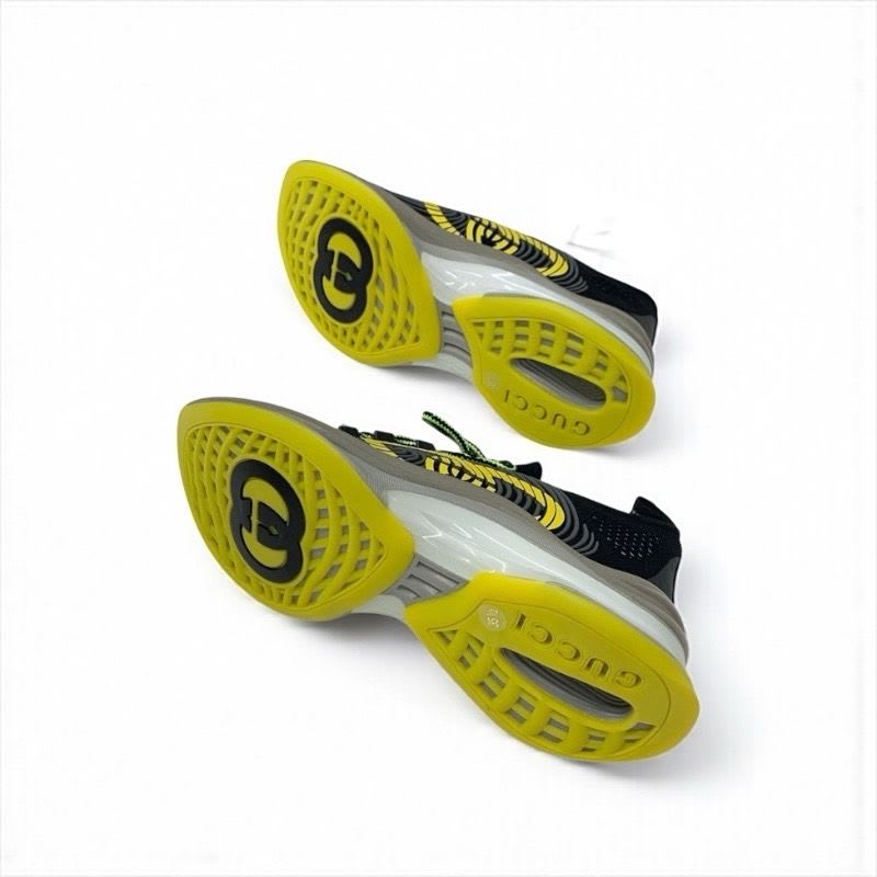 Gucci RUN Sneakers Shoes Fabric Black Yellow Interlocking G Logo