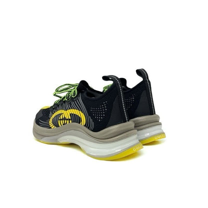 Gucci RUN Sneakers Shoes Fabric Black Yellow Interlocking G Logo