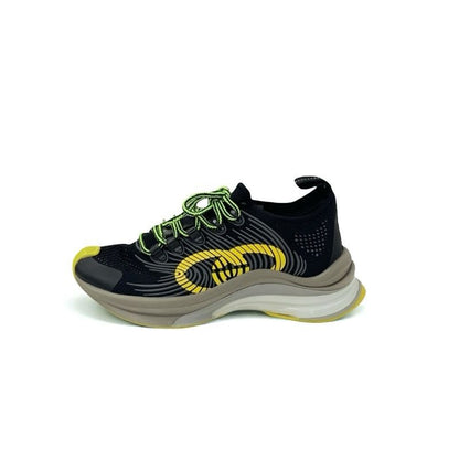 Gucci RUN Sneakers Shoes Fabric Black Yellow Interlocking G Logo