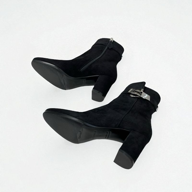 Hermes Saint Germain Boots Short Shoes Suede Black Silver Kelly Hardware