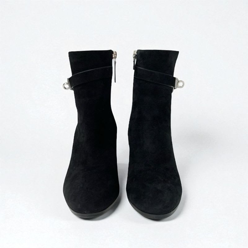Hermes Saint Germain Boots Short Shoes Suede Black Silver Kelly Hardware