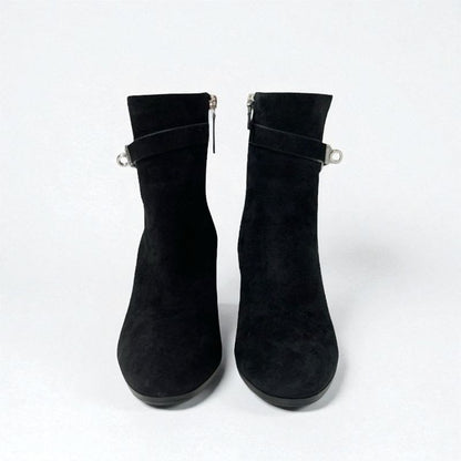 Hermes Saint Germain Boots Short Shoes Suede Black Silver Kelly Hardware