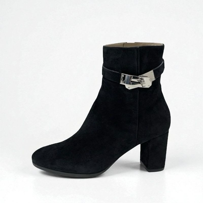 Hermes Saint Germain Boots Short Shoes Suede Black Silver Kelly Hardware