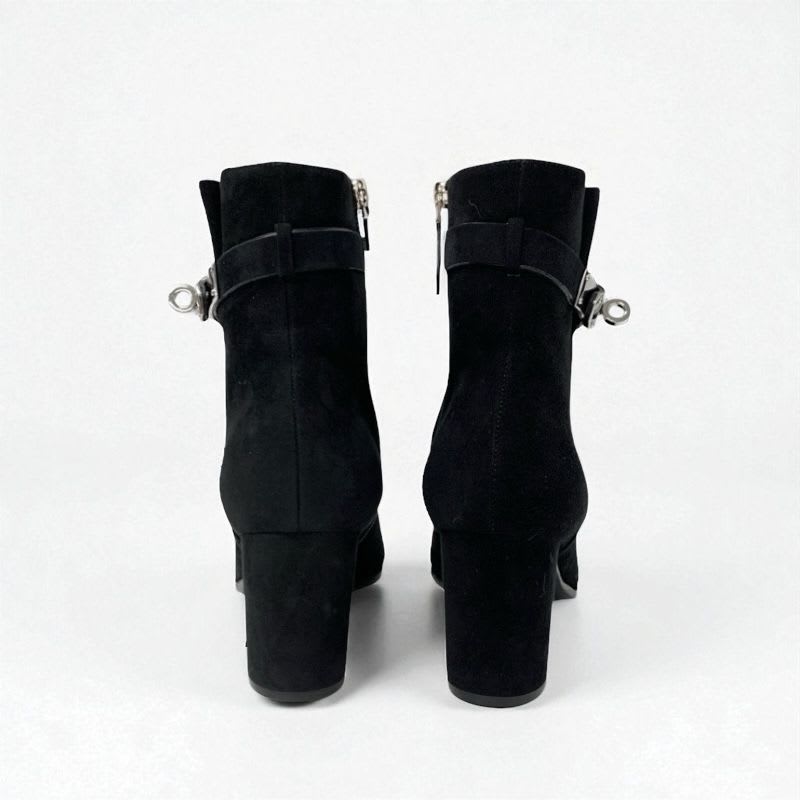 Hermes Saint Germain Boots Short Shoes Suede Black Silver Kelly Hardware