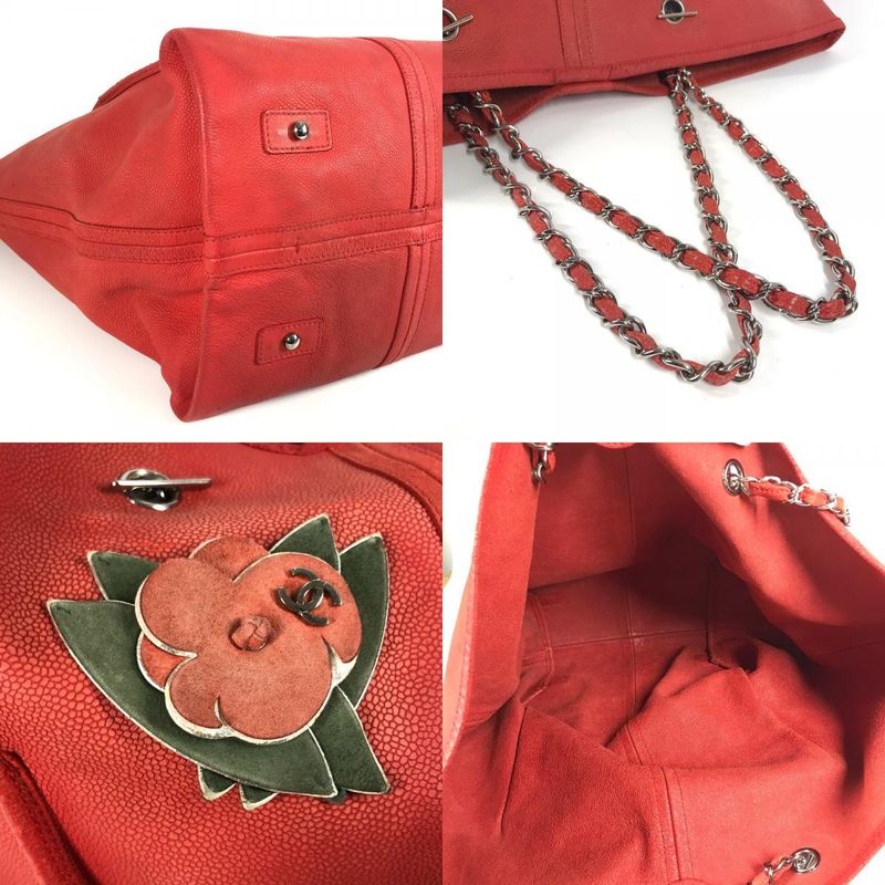 Chanel Shoulder Bag CC Coco Mark Logo Flower Leather Red