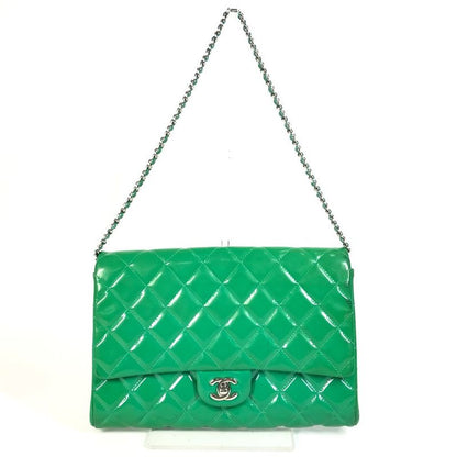 Chanel Shoulder Bag CC Coco Matelasse Quilted Patent Leather Green