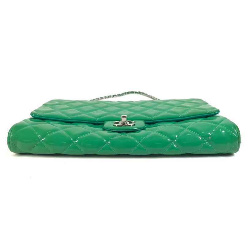 Chanel Shoulder Bag CC Coco Matelasse Quilted Patent Leather Green