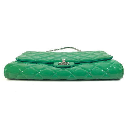 Chanel Shoulder Bag CC Coco Matelasse Quilted Patent Leather Green