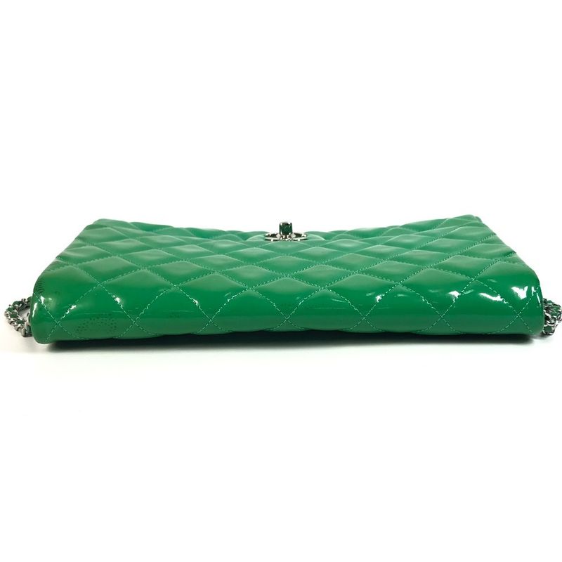Chanel Shoulder Bag CC Coco Matelasse Quilted Patent Leather Green