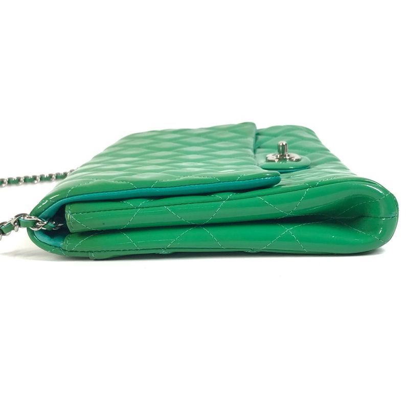 Chanel Shoulder Bag CC Coco Matelasse Quilted Patent Leather Green