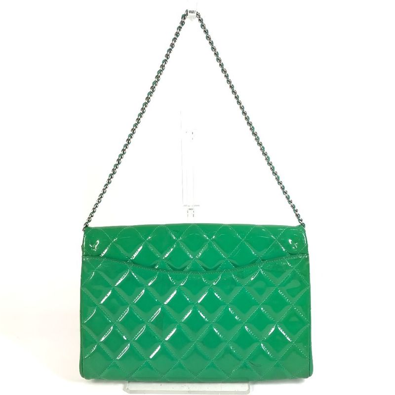 Chanel Shoulder Bag CC Coco Matelasse Quilted Patent Leather Green