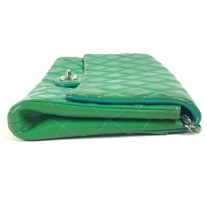 Chanel Shoulder Bag CC Coco Matelasse Quilted Patent Leather Green