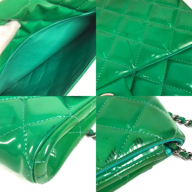 Chanel Shoulder Bag CC Coco Matelasse Quilted Patent Leather Green