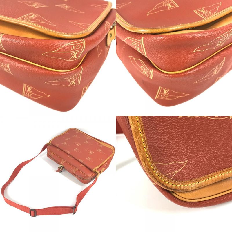 Louis Vuitton Shoulder Bag Calvi M80028 Leather Canvas Avogany Brown