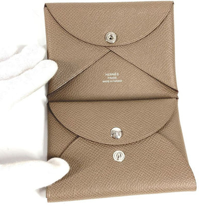 Hermes Coin Case Calvi Duo Calvi Duo Epson Etoupe Grey