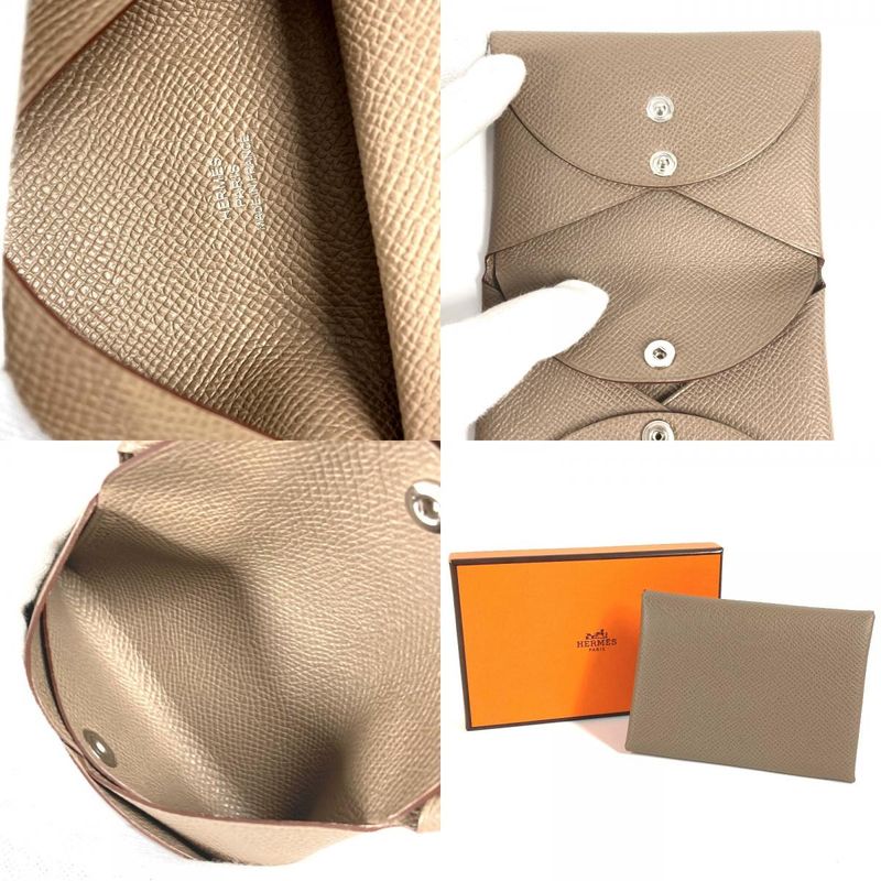Hermes Coin Case Calvi Duo Calvi Duo Epson Etoupe Grey