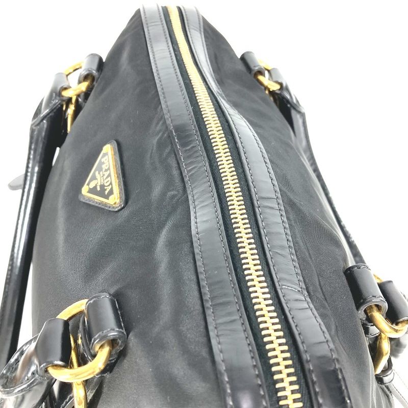 Prada Shoulder Bag Triangle Logo Triangle Logo Plate 1bb01 Leather Nylon Black