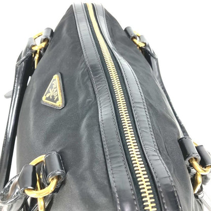 Prada Shoulder Bag Triangle Logo Triangle Logo Plate 1bb01 Leather Nylon Black