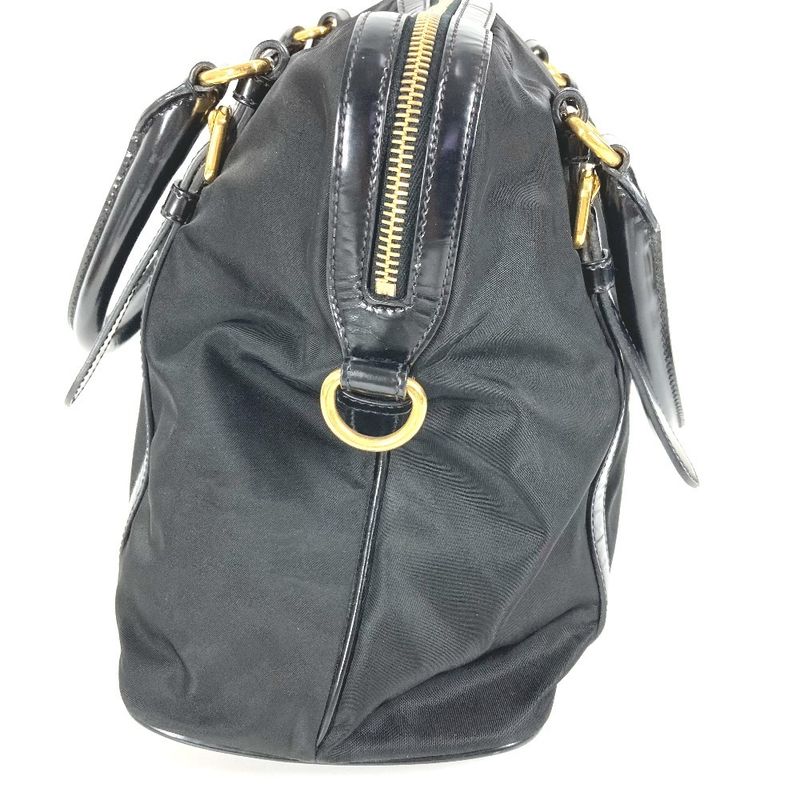 Prada Shoulder Bag Triangle Logo Triangle Logo Plate 1bb01 Leather Nylon Black