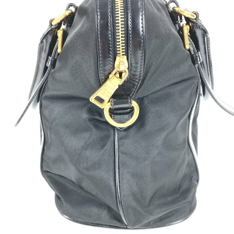 Prada Shoulder Bag Triangle Logo Triangle Logo Plate 1bb01 Leather Nylon Black