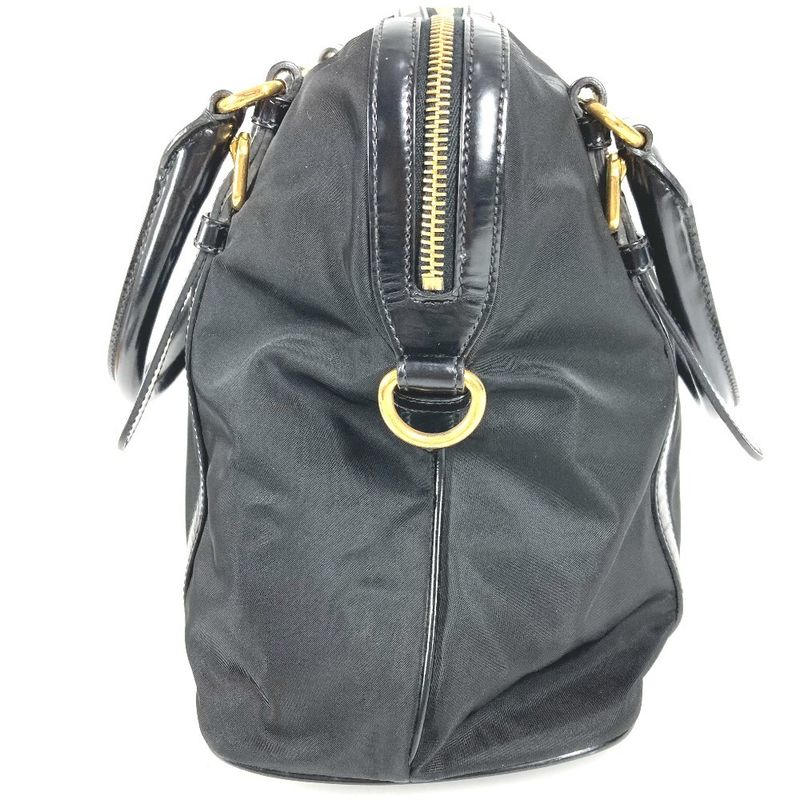 Prada Shoulder Bag Triangle Logo Triangle Logo Plate 1bb01 Leather Nylon Black