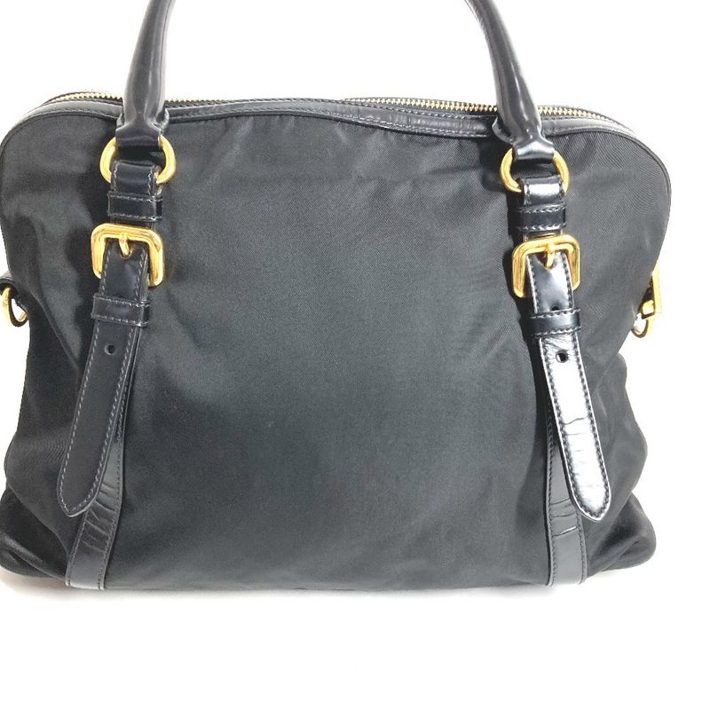 Prada Shoulder Bag Triangle Logo Triangle Logo Plate 1bb01 Leather Nylon Black