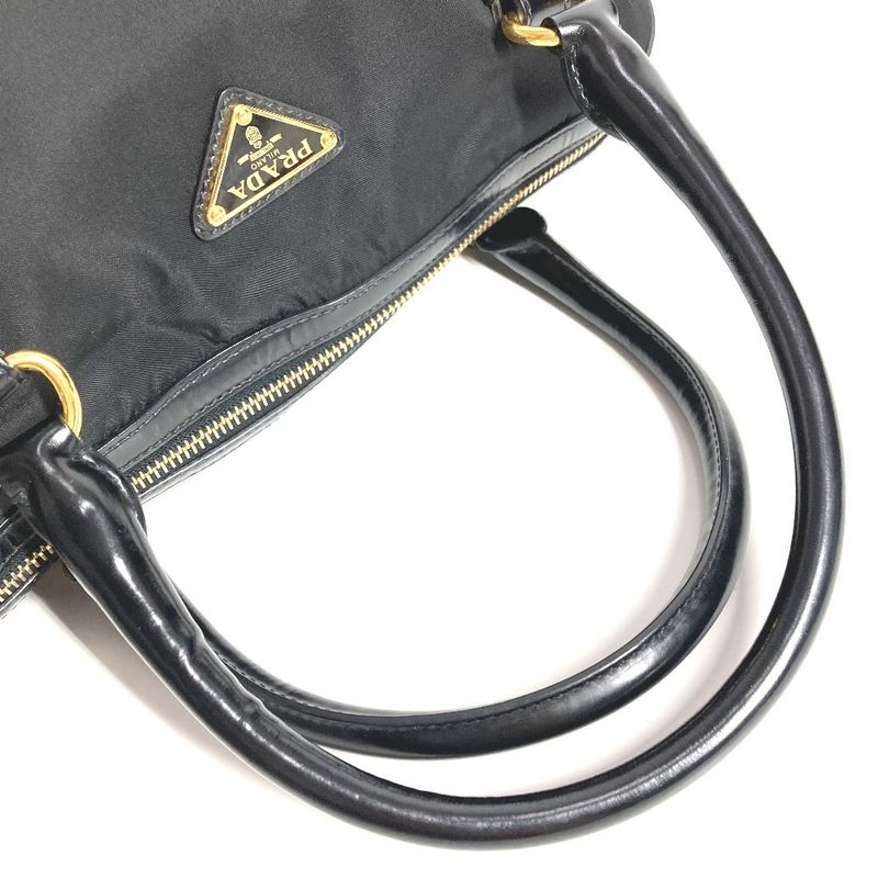 Prada Shoulder Bag Triangle Logo Triangle Logo Plate 1bb01 Leather Nylon Black