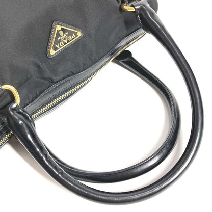 Prada Shoulder Bag Triangle Logo Triangle Logo Plate 1bb01 Leather Nylon Black