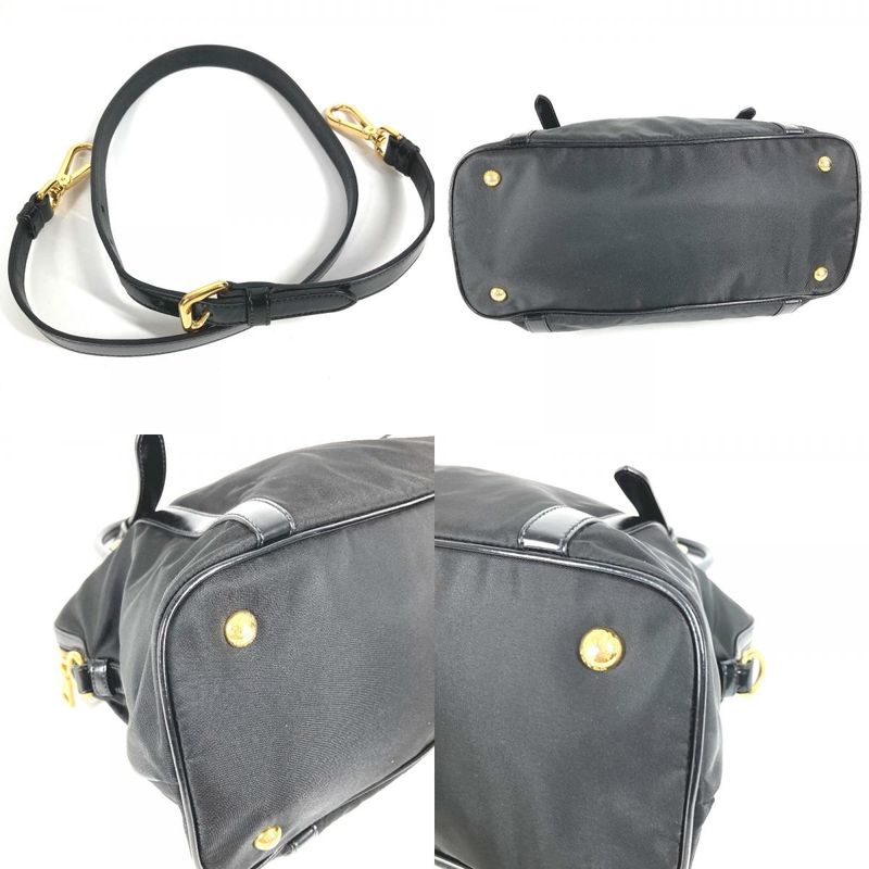 Prada Shoulder Bag Triangle Logo Triangle Logo Plate 1bb01 Leather Nylon Black