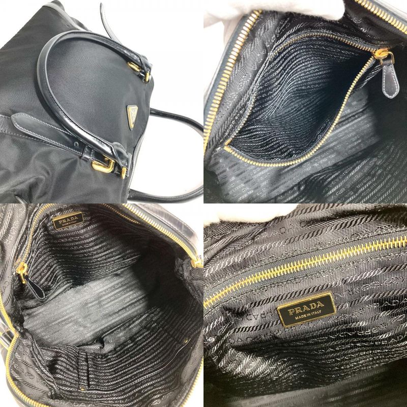 Prada Shoulder Bag Triangle Logo Triangle Logo Plate 1bb01 Leather Nylon Black