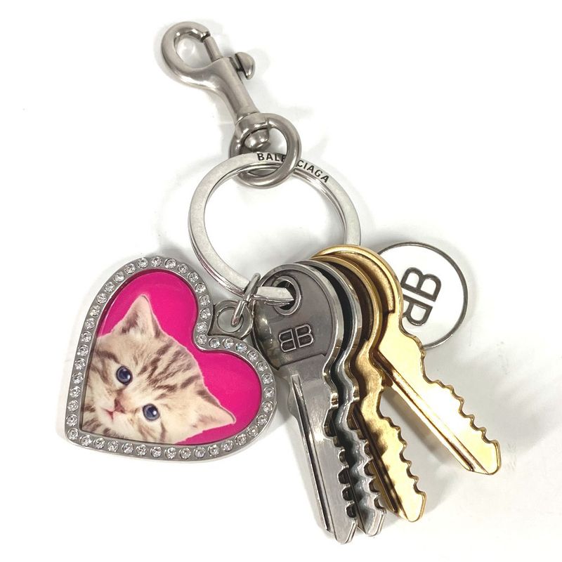 Balenciaga Key Holder Heart Cat Key Ring Charm Key Logo Cat Key Rhinestone