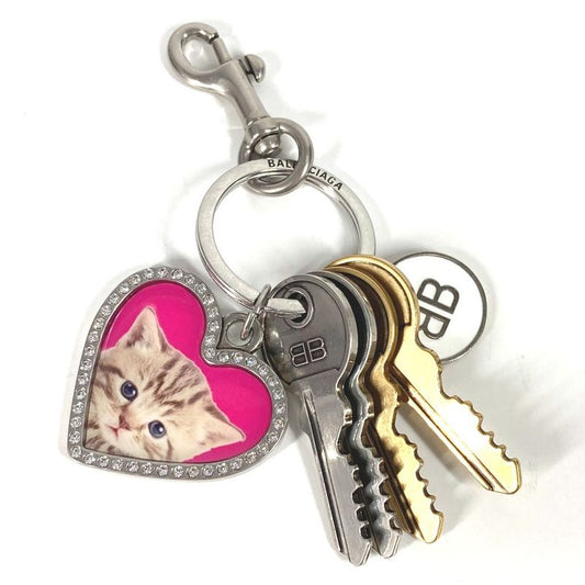 Balenciaga Key Holder Heart Cat Key Ring Charm Key Logo Cat Key Rhinestone
