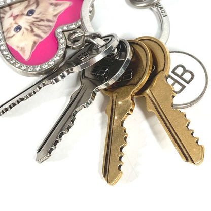 Balenciaga Key Holder Heart Cat Key Ring Charm Key Logo Cat Key Rhinestone