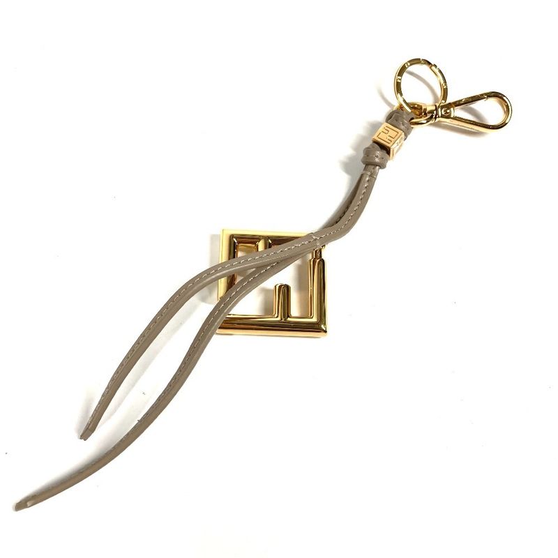 Fendi Key Holder FF Diamond Charm 7as255 Leather Beige