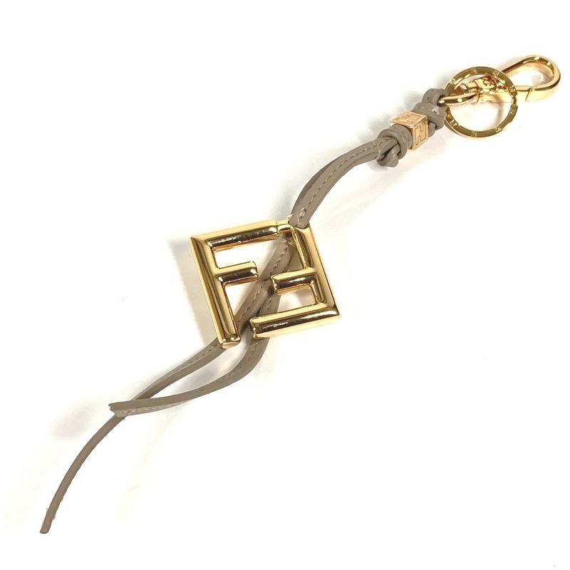 Fendi Key Holder FF Diamond Charm 7as255 Leather Beige