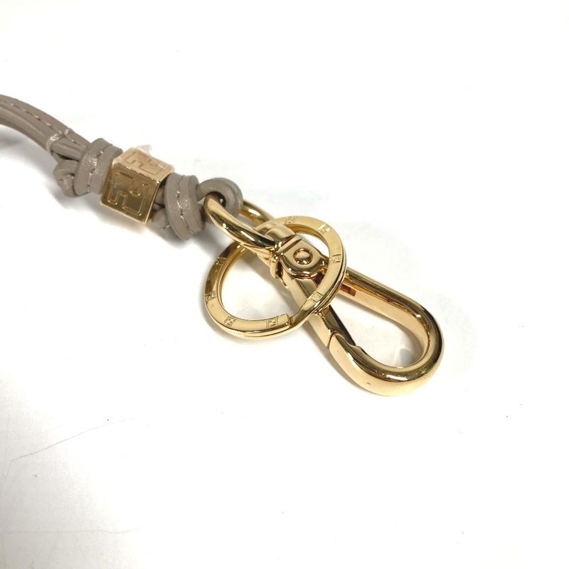 Fendi Key Holder FF Diamond Charm 7as255 Leather Beige
